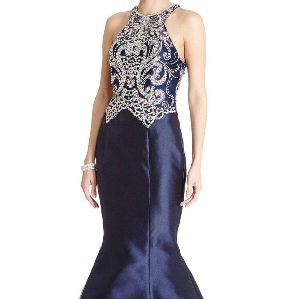 Nwt Aspeed Design L1833 Satin Prom Dress Blue Size S